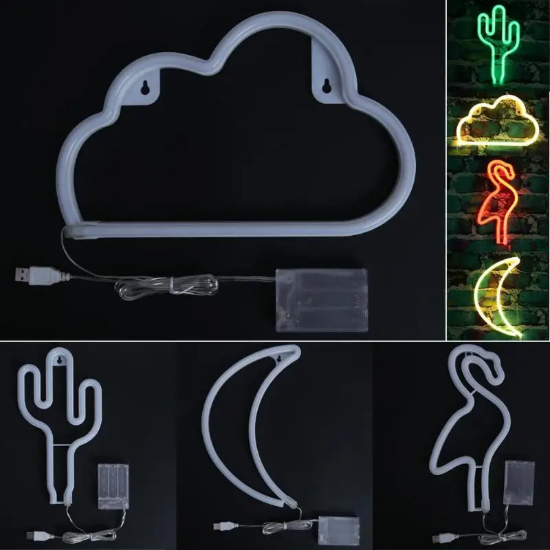 Светодиодный ночник зарядка через USB батарейный блок неоновая луна лампа форма