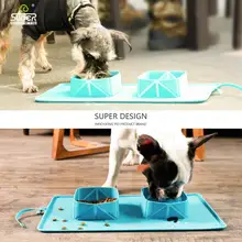 Портативный кошка/собака складная чаша с коврик Еда Класс Силиконовые Кормушки путешествия складная миска подача воды пищи для ПЭТ чаши