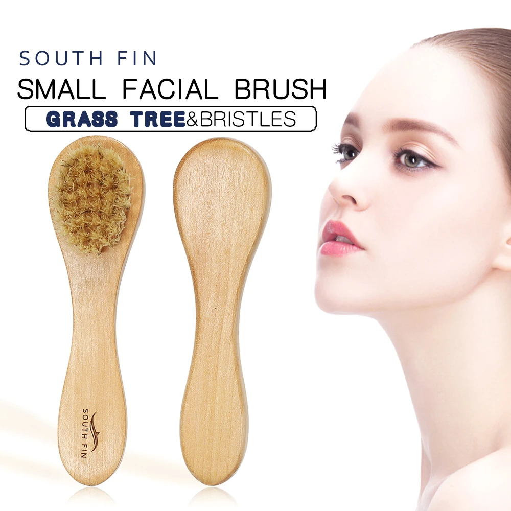 SOUTH FIN Facial Brush Wooden Handle Natural Bristles Face Cleansing
