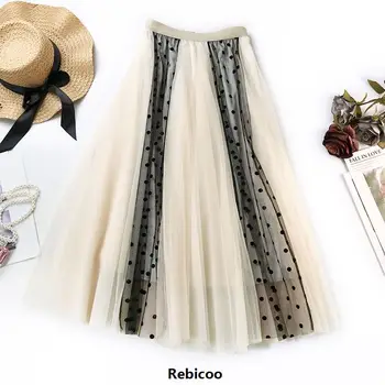 

Skirt womens Spring-summer tulle skirt high waist Euro-American fashionable elegant long skirt with dots print