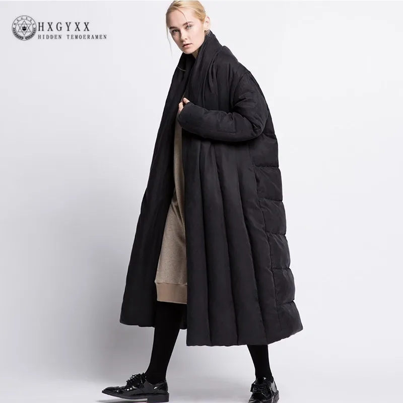 New 2018 Long Goose Feather Jacket Women Down Parka Oversized Solid