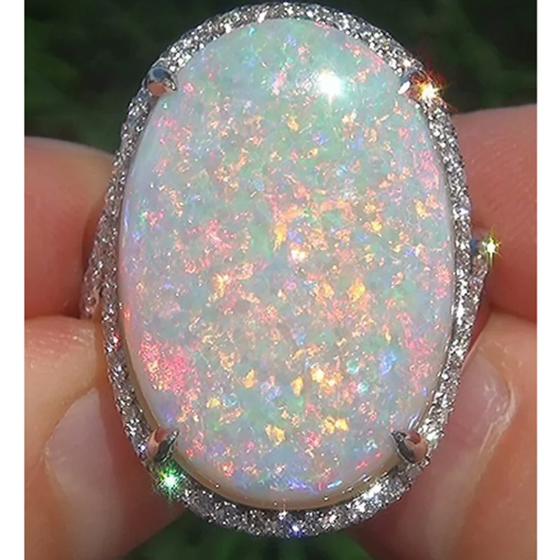 

Silver 925 Jewelry Ring Rose gold jewelry crystal Women's copper-plated and zircon-made Opal gold ringenB2378