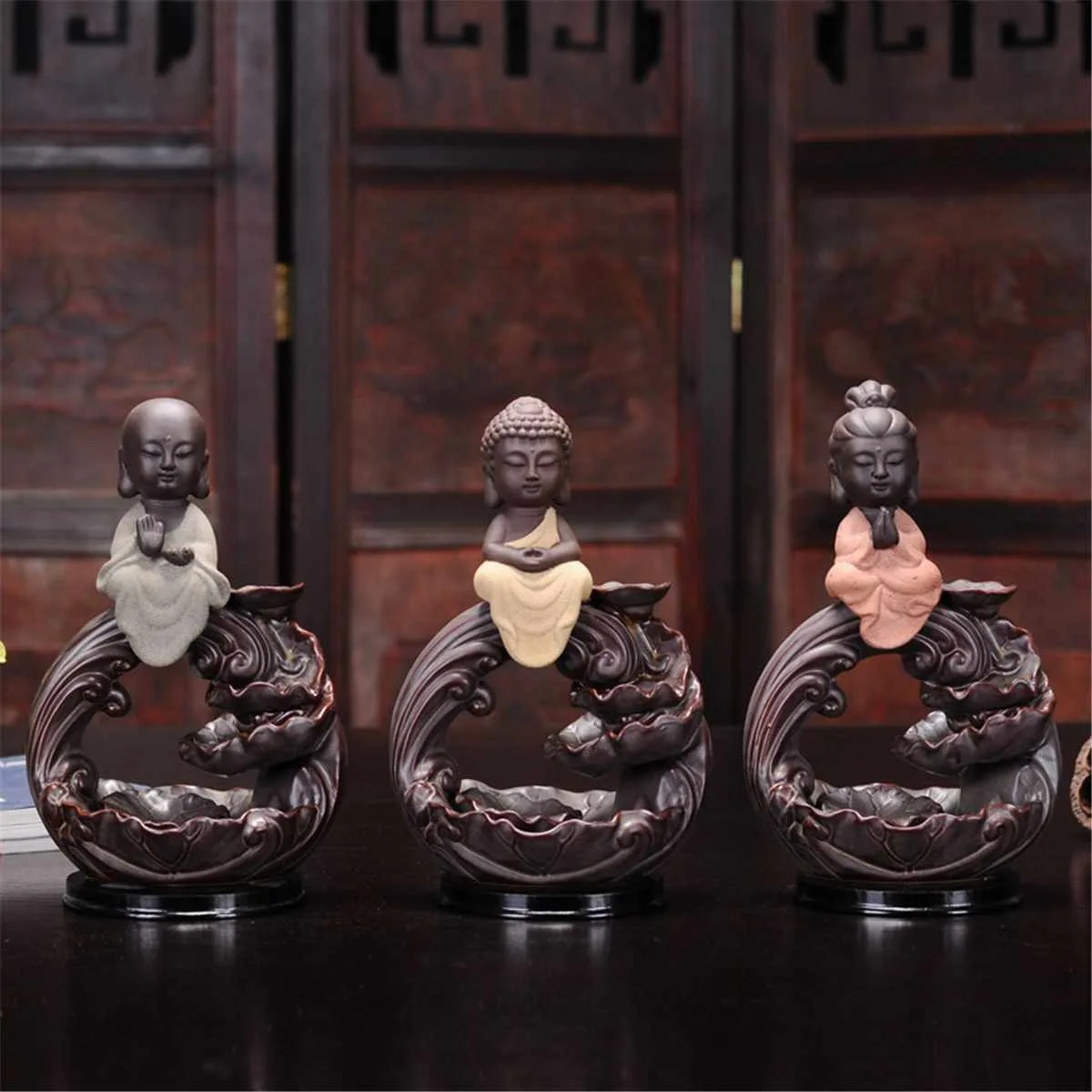 

HOT Ceramic Smoke Backflow Incense Burner Buddha Censer Cone Holder Furnace 3 Types Teahouse Office Home Decoration Ornaments