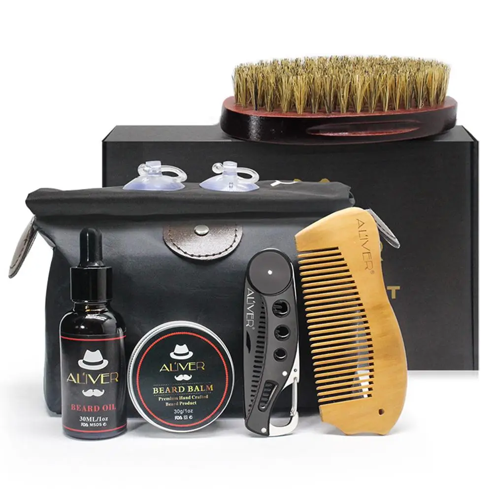 7PCS Set Of Men s Beard Beauty Set Beard Oil Moisturizing Wax Hot Comb Essence Modeling 1