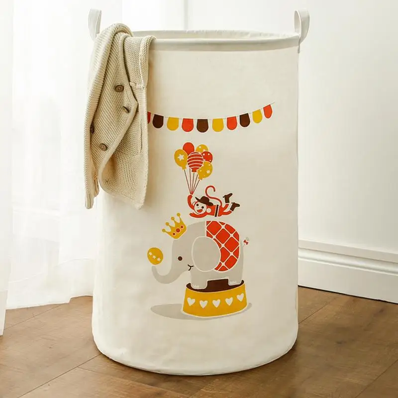 

Large Cartoon Storage Bucket Cotton Linen Folding Home Toy Clothes Sundries Storage Basket