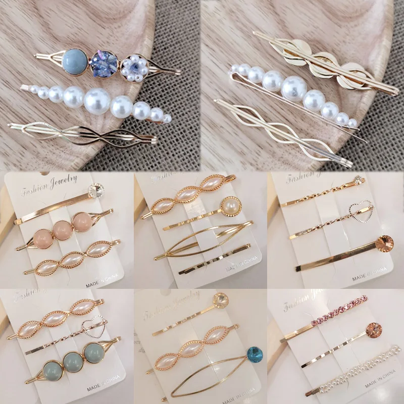 

Barrette Korean Hair Accessories Sweet Unique Crystal Women Pearl Hot Sale Exquisite Golden Hair Clips 1Set Girls Beautiful