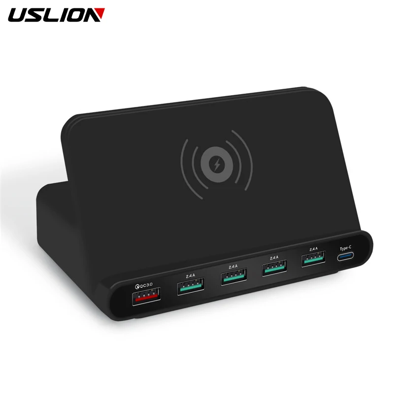 Pаспродажа USLION 60 Вт Qi Беспроводное зарядное устройство для Iphone X XS MAX Мульти font b USB b font Cargador Movil Quick Charge 3,0 быстрое зарядное устройство для samsung S10 S9 S8