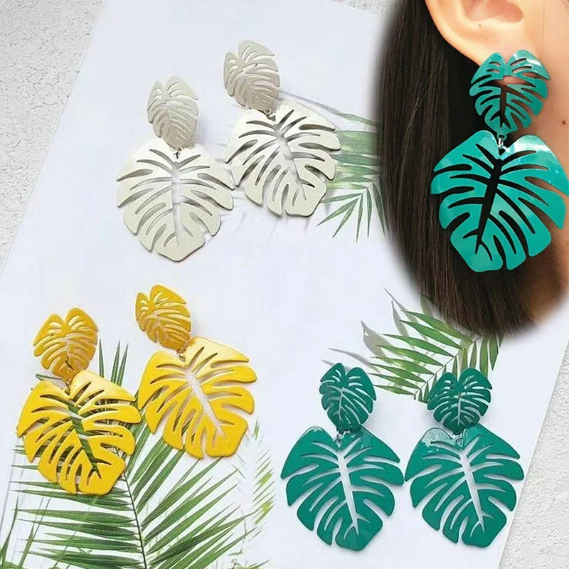 

Hollow Palm Leaves Coconut Drop Earrings Fashion Ear Jewelry Dangle Beach Boho