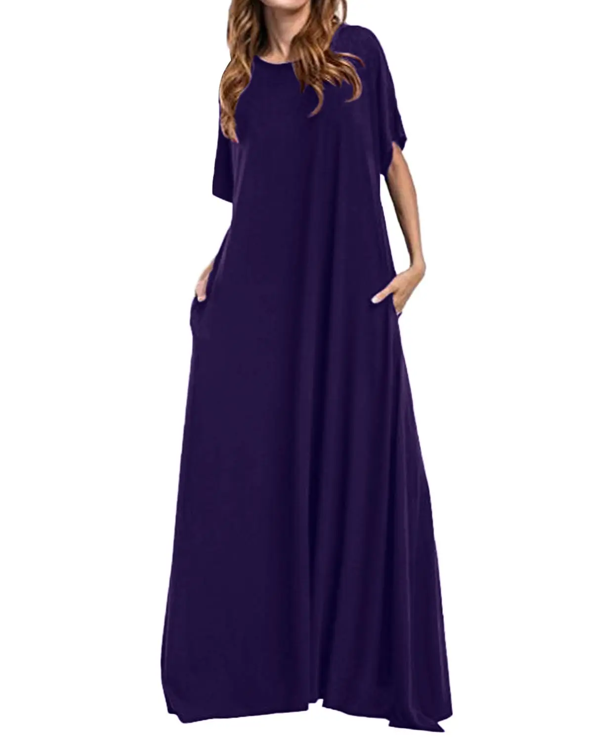 Goedkoop Vrouwen Half Mouw Effen Ronde Hals Lange Maxi Jurk ZANZEA 2019 Casual Losse Lange Elegante Gewaad Bodycon Jurken Vestidos Plus size
