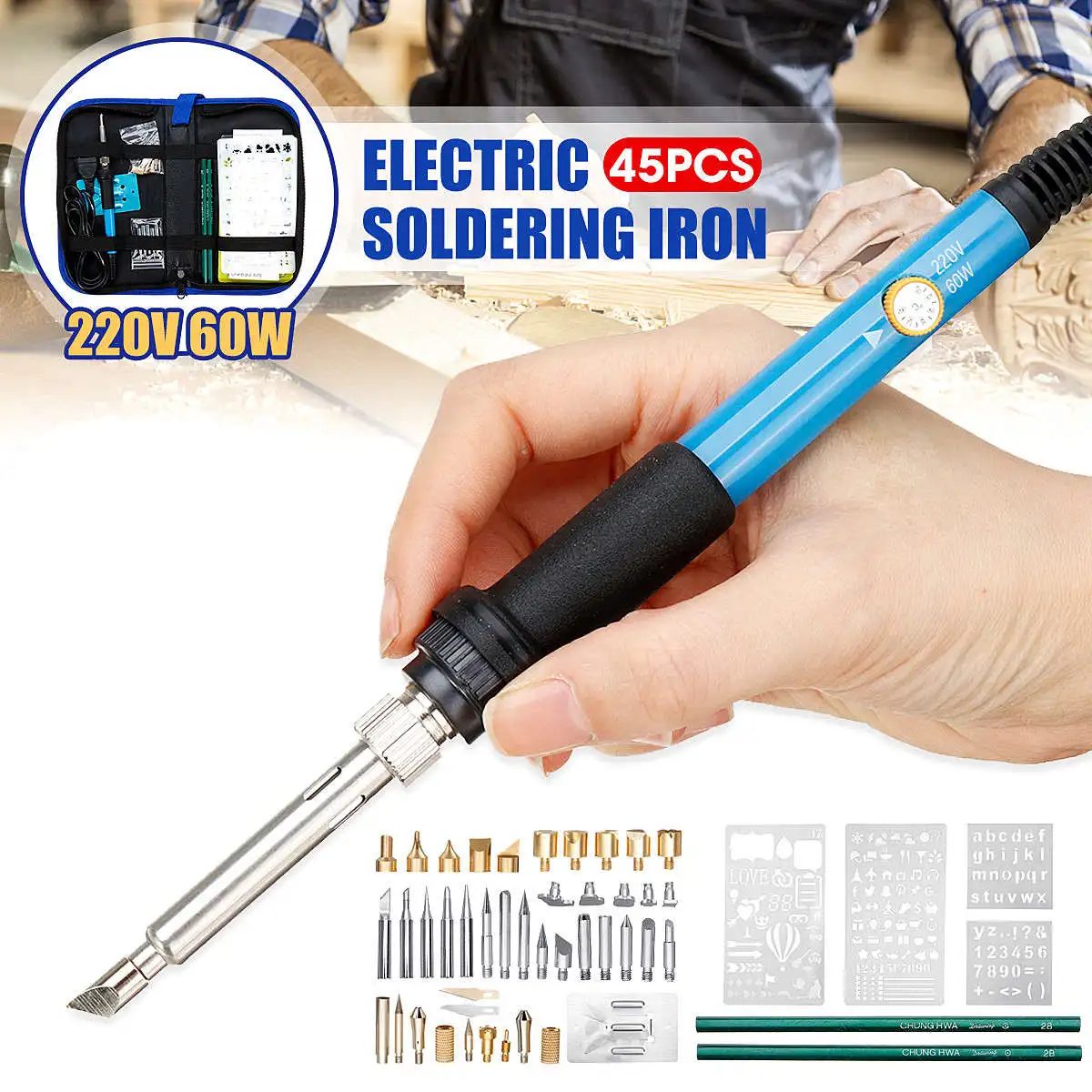 

45 In 1 60W Electric Soldering Iron 220V 110V Welding Solder Soldering Iron Tool Kit Rework Station Heat Pencil Repair Tools New