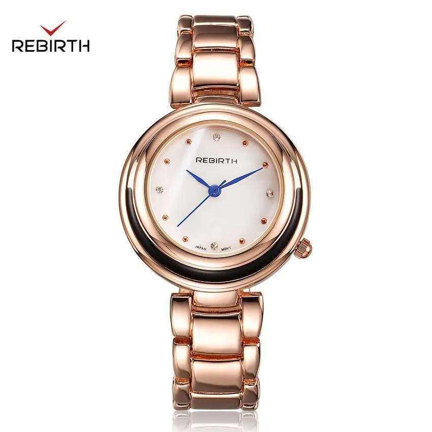 

Women's Watches Quartz Fashion Casual Women's Diamond Dial Rose Goldtone Polished Bracelet Watch Women Rebirth Relogio Feminino