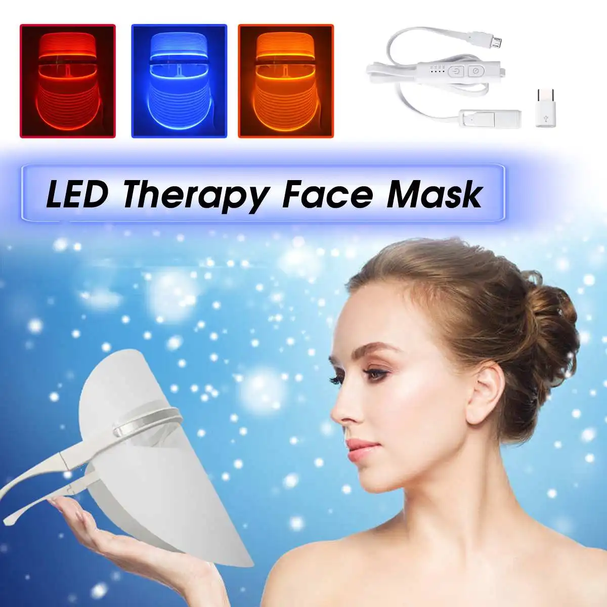 

New 3Colors Photon Electric LED Facial Mask with Neck Skin Rejuvenation Anti Acne Wrinkle Beauty Treatment Salon Home Use