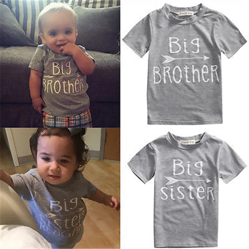 

2-7T Sister Little Brother Print Family Matching Outfits Toddler Kid Baby Boys Girls Clothes Twin Gray Short Sleeve T-Shirt Tops