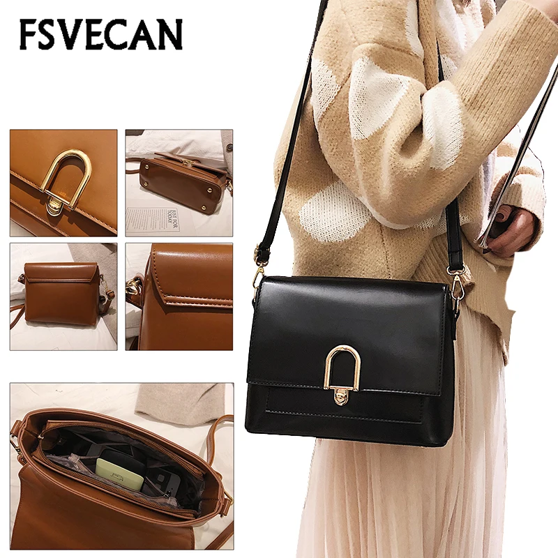 

Bolsa Feminina Small Square Bags For Women Vintage Simple Leather Messenger Shoulder Bag Elegant Ladies Hand Bags Sac Femme 2018