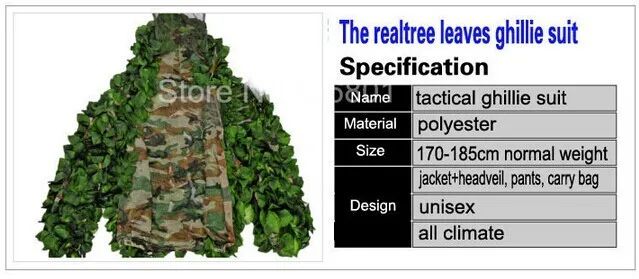 Горячая Открытый Realtree оставляет Ghillie военный костюм камуфляж тактический 3D военных ghillie костюм снайпера Охота Одежда