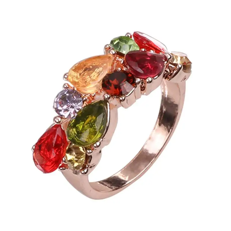 

Colorful Crystal Zircon Ring Rose Gold Mona Lisa Fashion Women Jewelry Gift