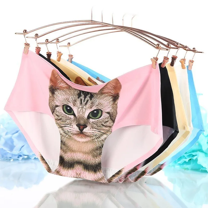 

Women's Underwear Comet 3D Printing Seamless Mid-waist Ice Silk Cotton Nylon Kitten Head Cartoon Briefs