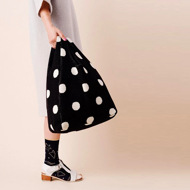 

Super Seabob 2019 New Woman Dot Print Top-handle Bags Women Casual Big Cotton Capacity Soft Vest Totes Female Bucket OE536
