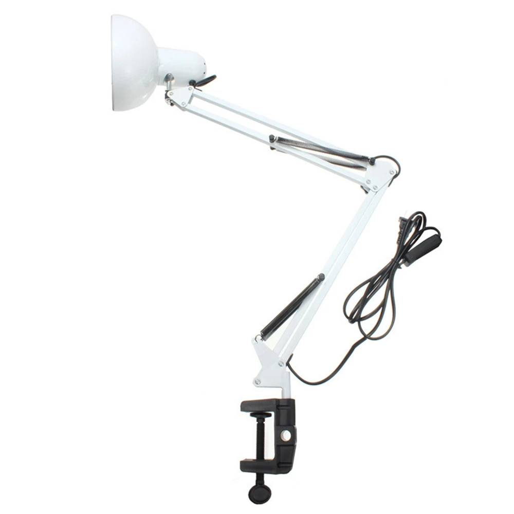 

CLAITE Flexible Swing Arm Clamp Mount Lamp Office Studio Home E27/E26 White Table Desk Light AC85-265V