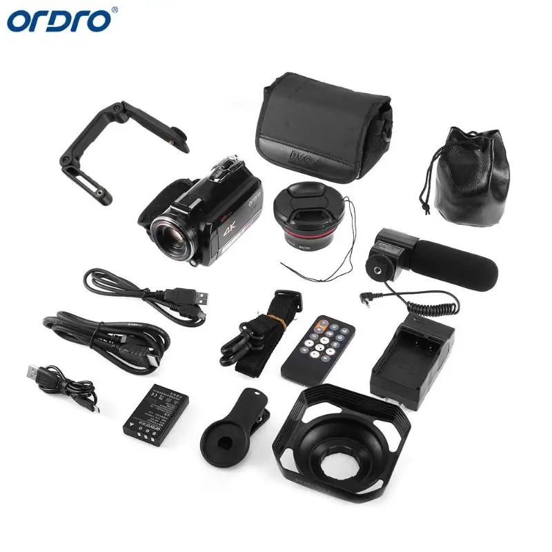 Ordro AC5 в формате 4 K UHD, цифровой видео фотоаппаратов и видеокамер с переменным фокусным расстоянием 12X FHD 24MP Wi-Fi ips Сенсорный экран цифровой опт...