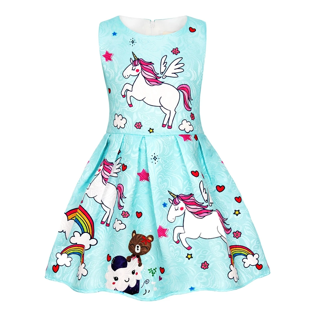 

AmzBarley Kids Rainbow Unicorn Printed Dress Costume Girls Sleeveless Cosplay Birthday Party Fancy Dress Up Outfit