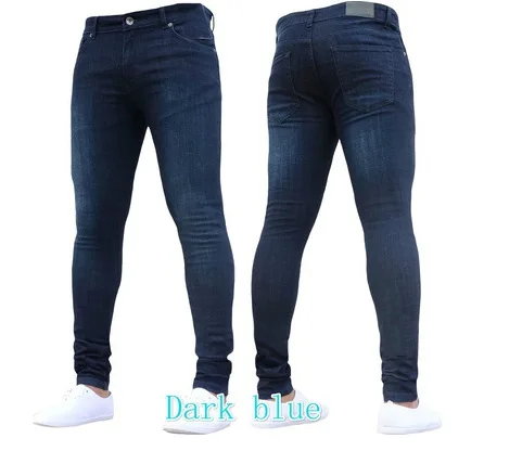 Мужские повседневные Стрейчевые обтягивающие джинсы, брюки в стиле хип-хоп, однотонные джинсы, облегающие узкие брюки, джинсы, мужская одежда O8R2