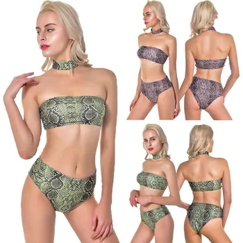 

Sexy Bikini 2019 Snake Print Swimsuit Women Swimwear Bikini Set Push Up Swim Suit Snake Skin Splicing Backless Bandage Swim Suit