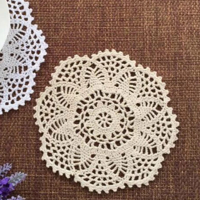 

Kawaii DIY Round Lace Cotton Table Place Mat Cloth Crocheted Placemat Pad Dining Coaster Cup Mug Holder Handmade Doilies Kitchen