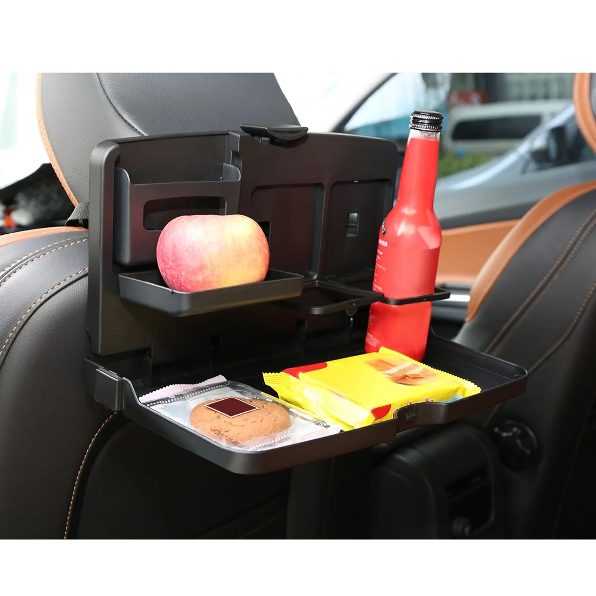 Car Seat Back Folding Tray Snack Dinner Table Desk Drink Holder Support Black