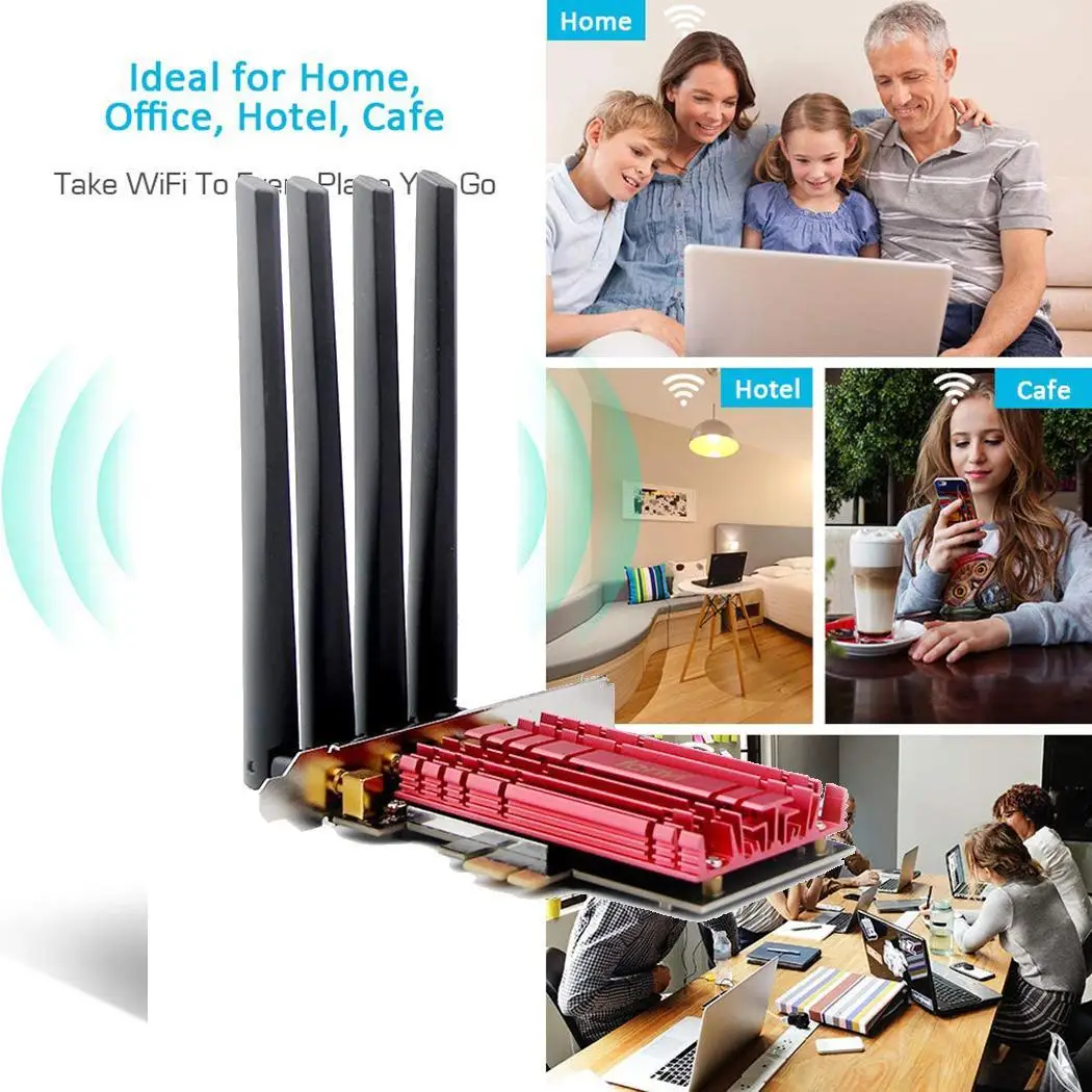 

1900Mbps PCI Express Wireless WiFi Adapter Easy install Wlan Desktop 4 5dBi Network Casual Red Card