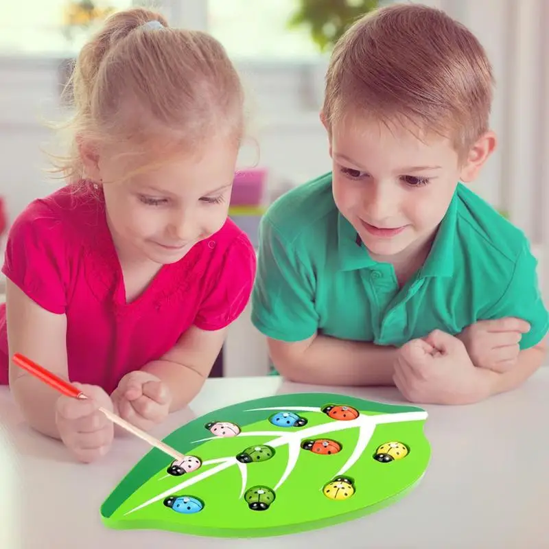 

Wooden Magnetic Ladybug Catch Insect Color Shape Matching Toys Parent-child Interactive Toy Kids Learning and Educational Toy