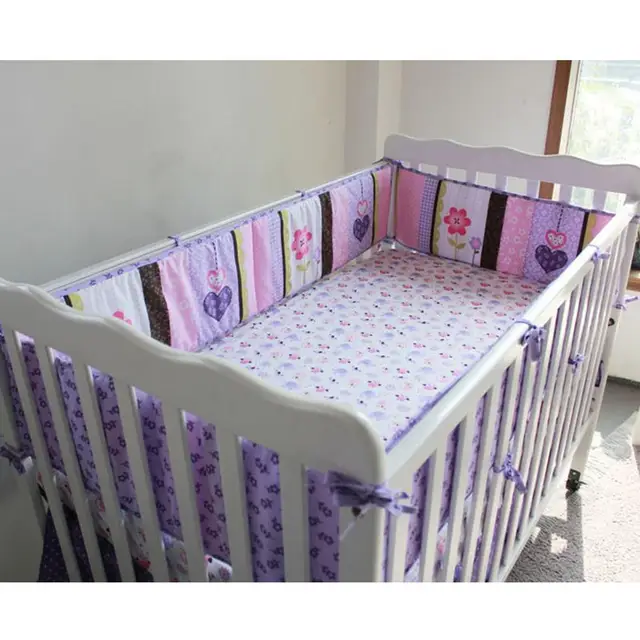 Us 77 43 30 Off 5pcs Set Purple Flower Design Crib Baby Bedding Cotton Toddler Bed Linens Include Cot Pers Sheet Quilt In