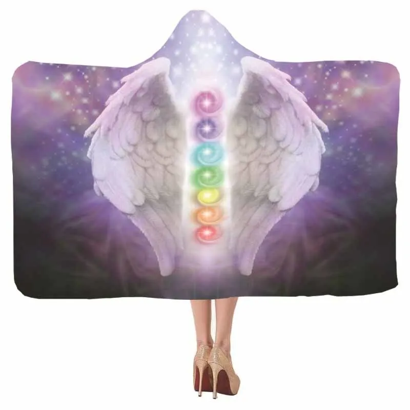 

3D Chakras Yoga Printed Hoodie Blanket Soft Coral Fleece Hooded Blanket Bed Sofa Travel Prayer Throw Blankets For Adults