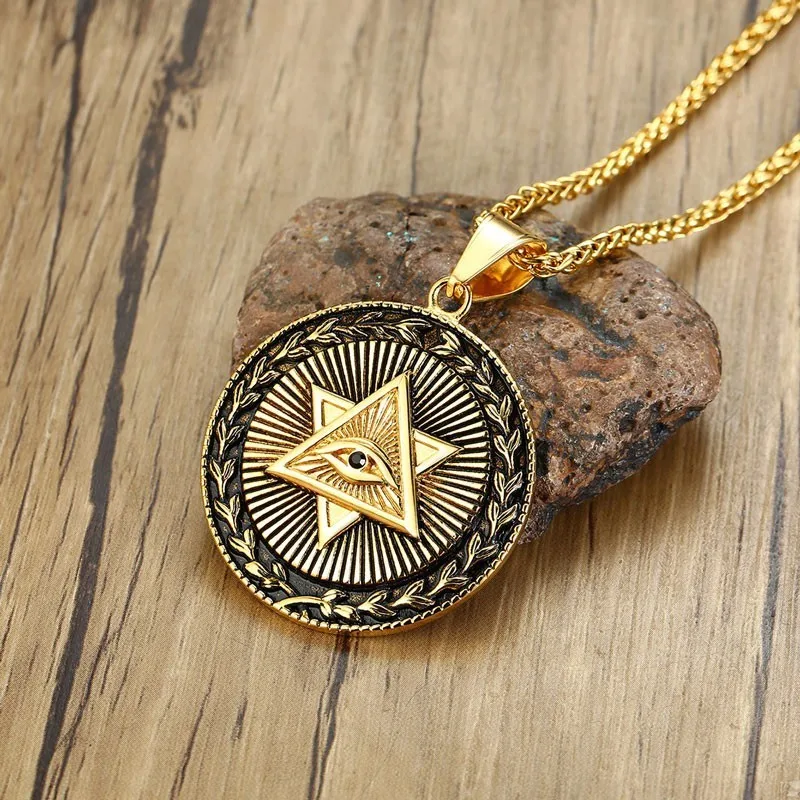 Dropshiping Eye of Providence Star David мужское ожерелье с медальоном из золотой нержавеющей