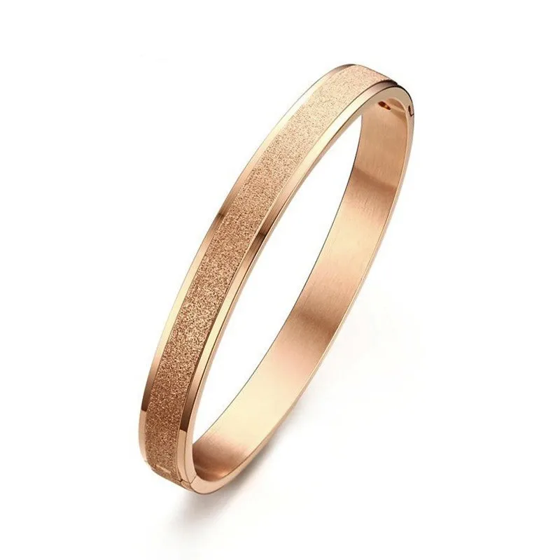 8mm Stainless Steel Sand Blast Finish Rose Gold Cuff Bangle for Women Bracelet Jewelry | Украшения и аксессуары