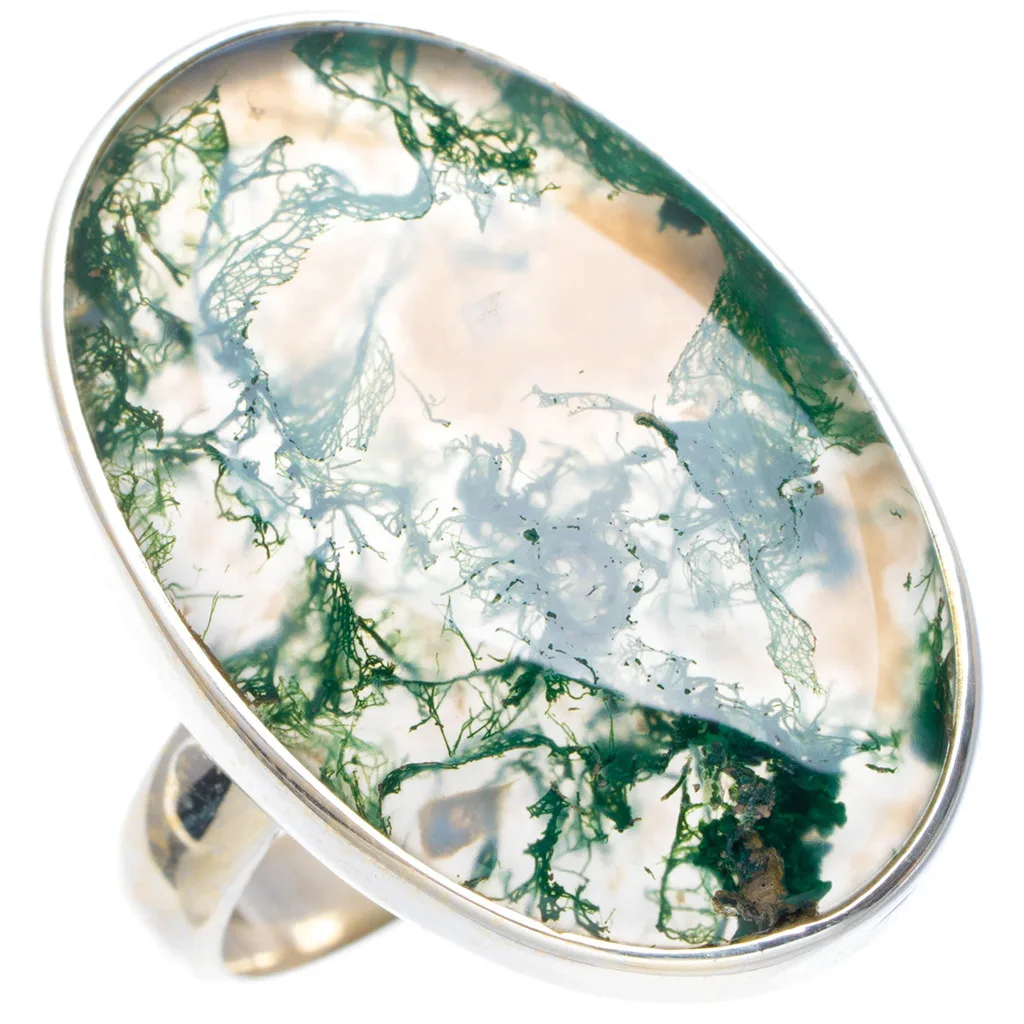 

Natural Moss Agate Handmade Unique 925 Sterling Silver Ring 7.5 A1120