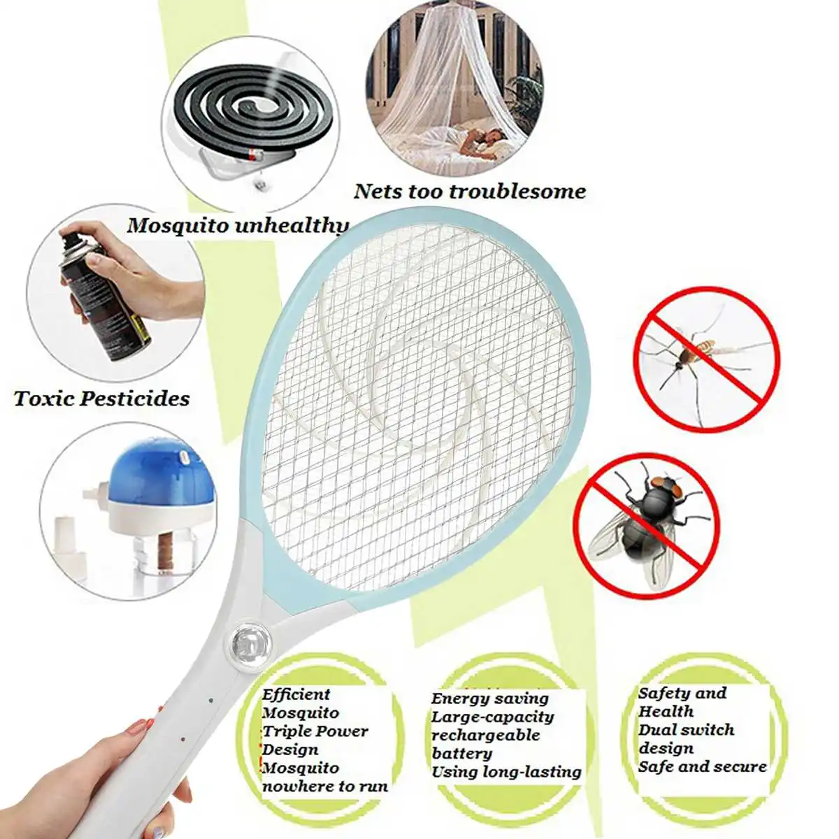 Ручной Электрический мухи комары Swatter ошибка электронная мухобойка ракетка перезаряжаемая наклейка от комаров электрическая ловушка для комаров