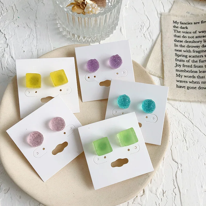 

Cute Handmade Resin Colorful Square Earring Unique Candy Color Stud Earring For Women Girl Funny Party Jewelry Gift