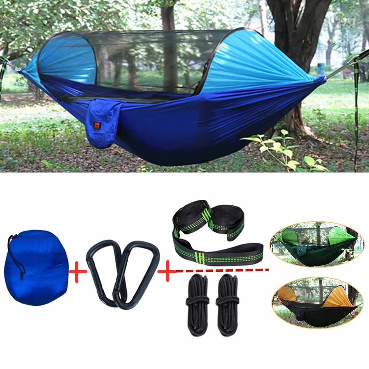 

Portable Outdoor Camping Hammock with Mosquito Net High Strength Parachute Fabric Hanging Bed Hunting Sleeping Swing