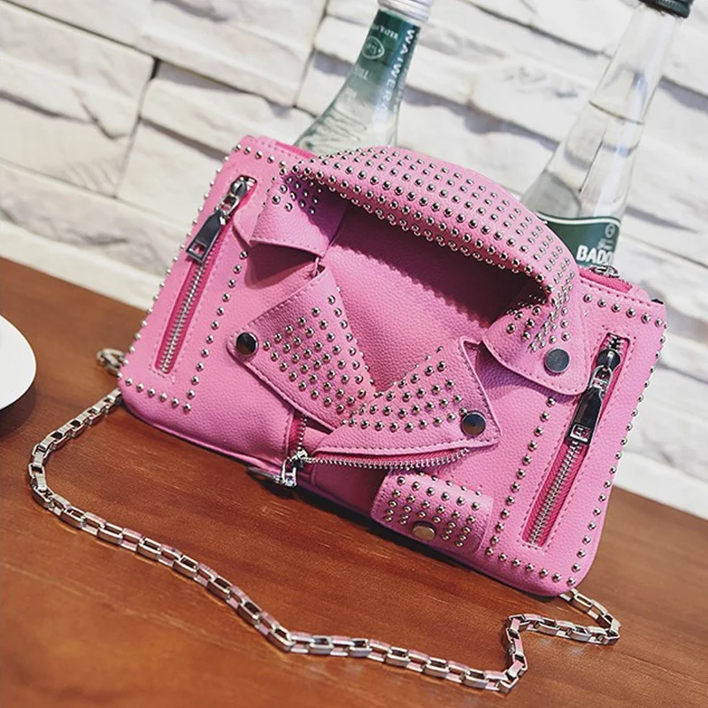 

Women Bags Designer Clutch Fashion Rivet Motorcycle Shoulder Bag New Summer Fashion Handbag Chain Crossbody Jacket Bag