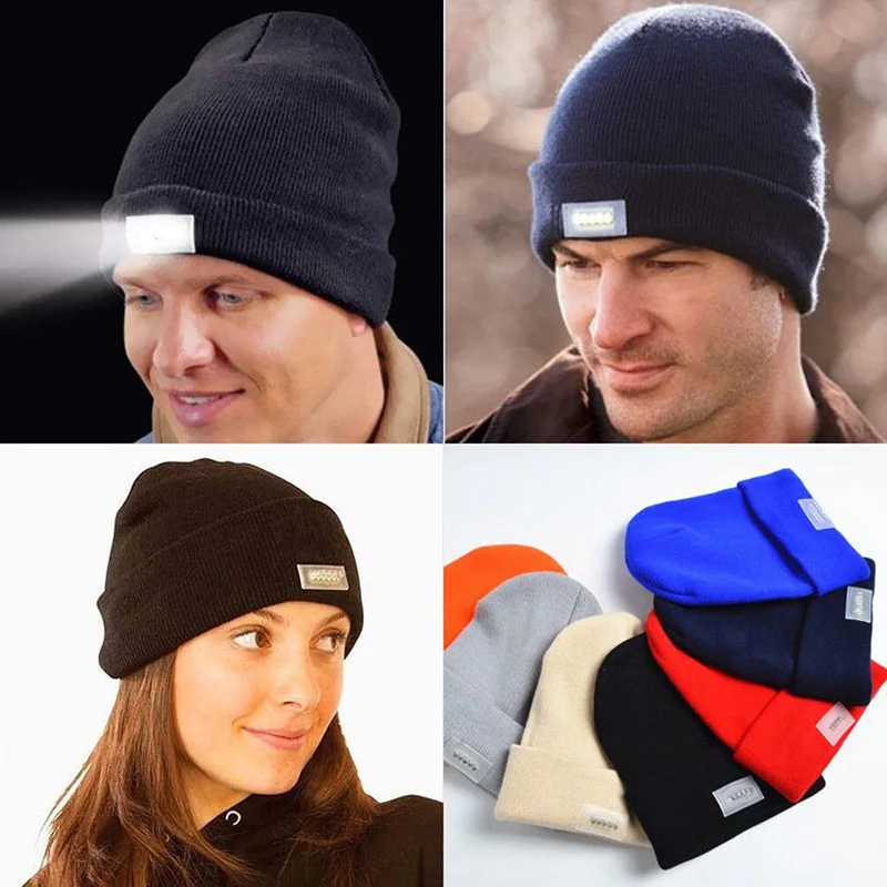 

5 Led Flashlight Unisex Hat Winter Warm Hands Free Flashlight Knitted Beanie For Mountaineering Camping 11 Colors Night Hook Cap