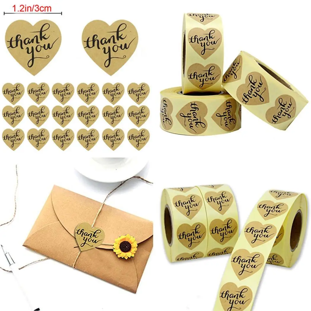 

500 pcs/roll Heart Shape Sticker Thank You Stickers DIY Letters Brown Cake Baking Cookies Gift Pastry Tools Box Labels Sticker