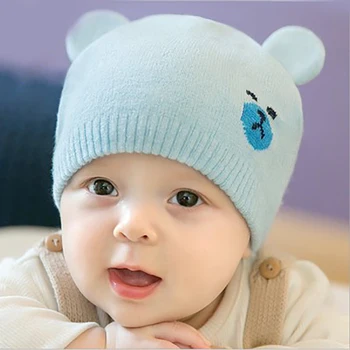 

1PCS Fashion Newborn Hats Knitted Warm Bear Round Machine Cap Protects Ear Bonnet Baby Winter Caps
