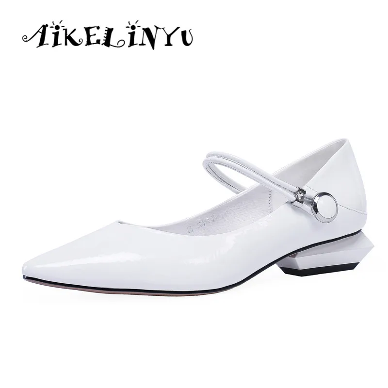 

AIKELINYU New Fashion Low-heel Women Pumps Spring Heteromorphic Heel Pointed End Comfortable White Lady Office Pumps Women Shoes
