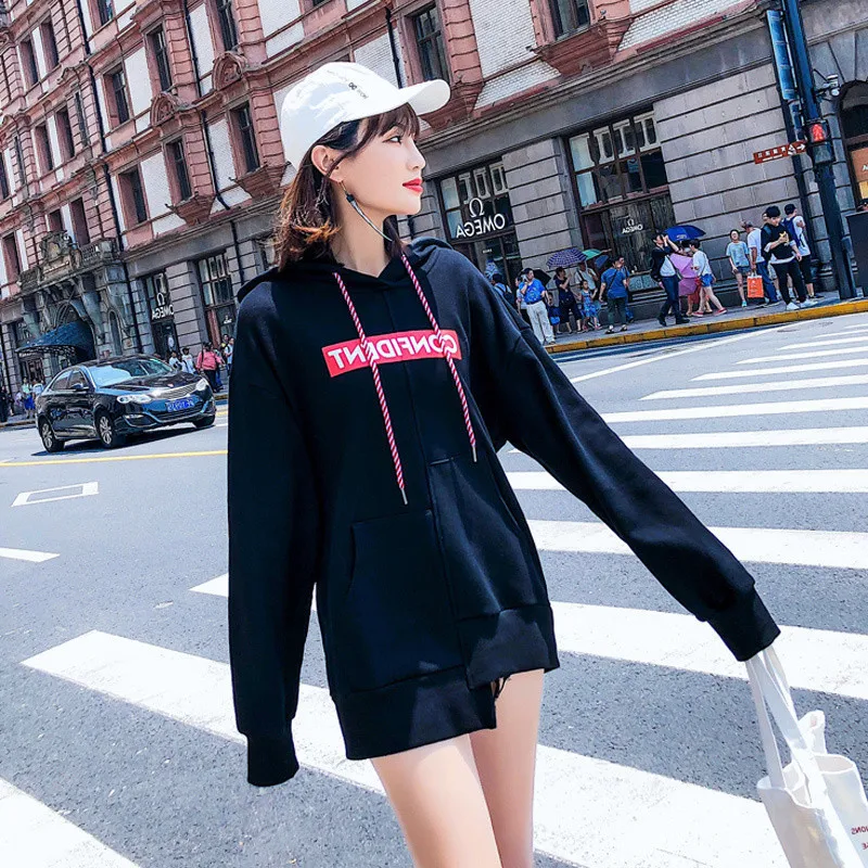 Harajuku худи с надписью Для женщин 2018 Осень корейский стиль кофты Femme длинные Фонари