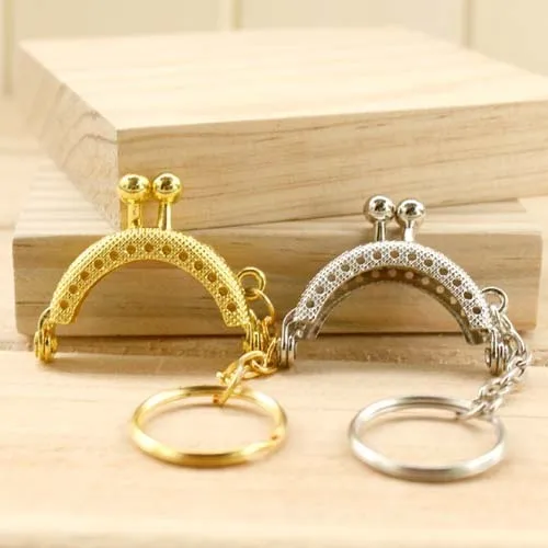 

4cm Highly Q Mini Small Pendant Key Ring Metal Purse Frame Kiss Clasp Lovely Semicircle Metal-opening Bags 3pcs/lot Obag Wallet