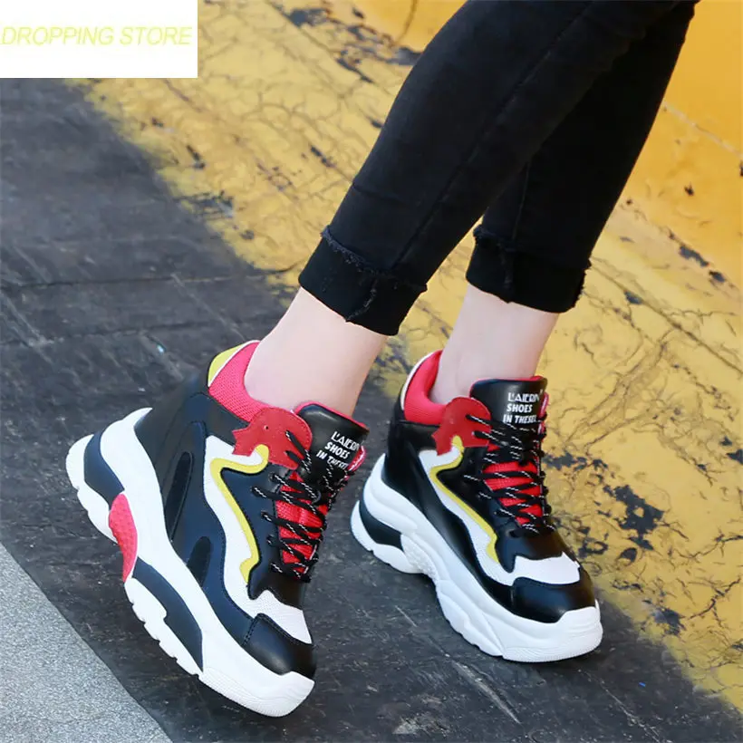 

Women Casual Shoes Platform Wedge Fashion Sneakers Suede Leather High Heel Round Toe Breathable Autumn Shoes