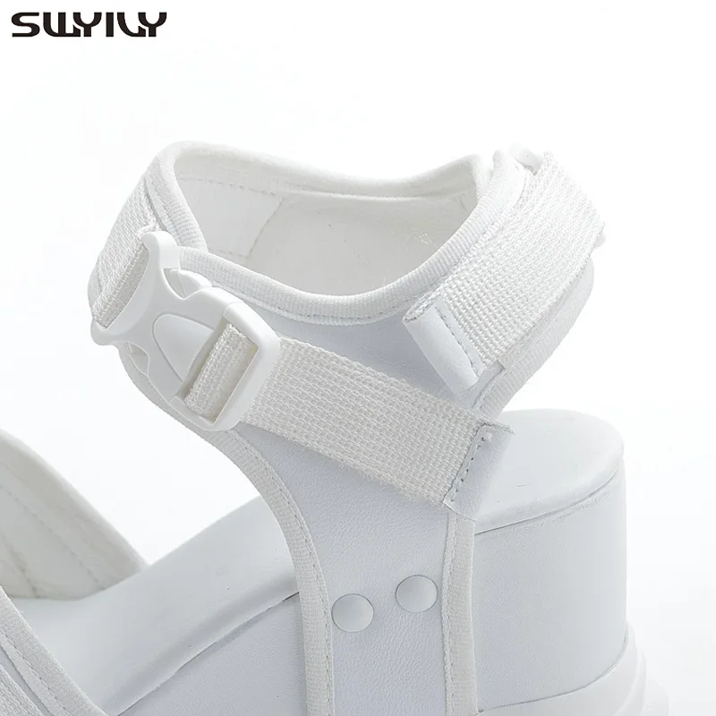 SWYIVY Chunky Sandals Shoes Summer Woman Genuine Leather Sandals Platform 2019 Sexy Leopard Fashion Shoes Sandal Black For Lady