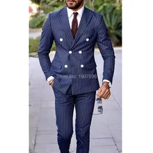 Double Breasted Plaid Wedding Groom Tuxedos 2019 Peaked Lapel Slim Fit Man Suits Two Piece Jacket Pants Custom Made blazer