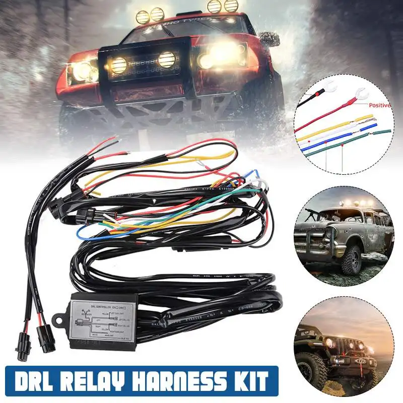 

Motorcycle Car LED Daytime Running Light DRL Fog Lamp Relay Wire Harness Controller Flash Turn Signal Indicator